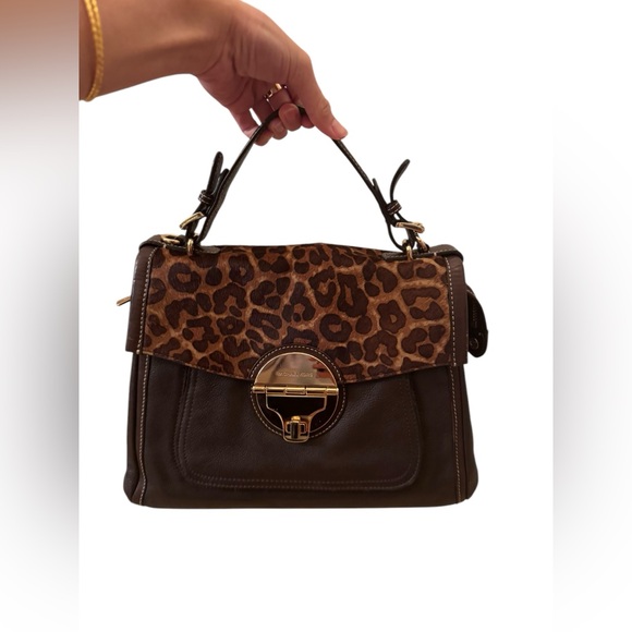 Rare Vintage Michael Kors Handbag, Brown Leather with Dyed Calf Hair in Leopard - Picture 1 of 15